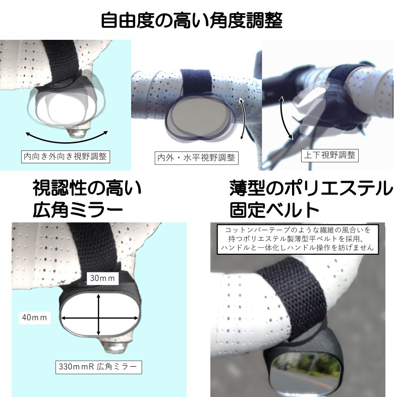 ロードバイク専用 リアビューミラー ワイドタイプ (右側用) - 画像 (3)