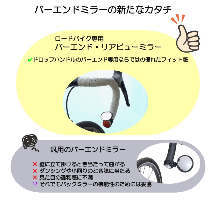 ロードバイク専用 バーエンド・リアビューミラー ワイドタイプ - 画像 (2)